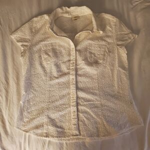EUC J JILL 100% Cotton Embroidered Eyelet Short Sleeve Button Up Shirt Large